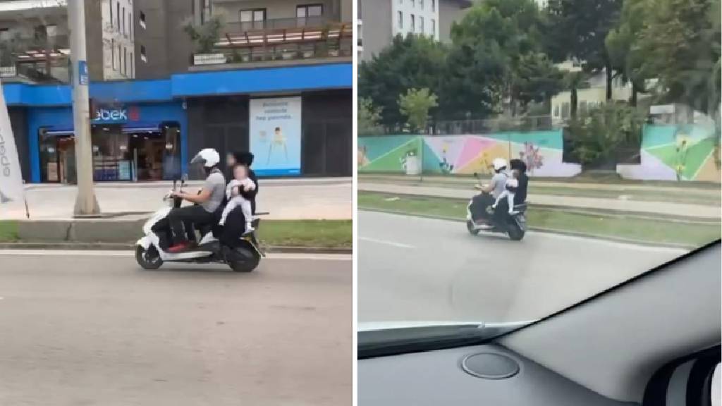 Bebeğin canını hiçe saydılar! Motosiklet üzerinde kucağında bebekle seyretti