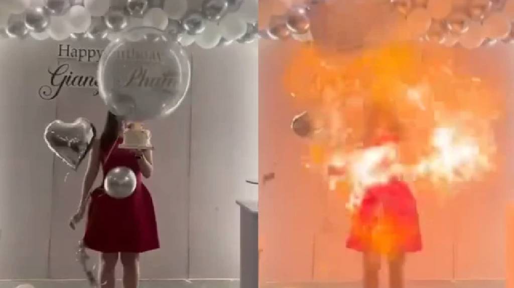 Doğum günü dehşeti! Vietnam'da elinde patlayan balon kadının yüzünü yaktı...