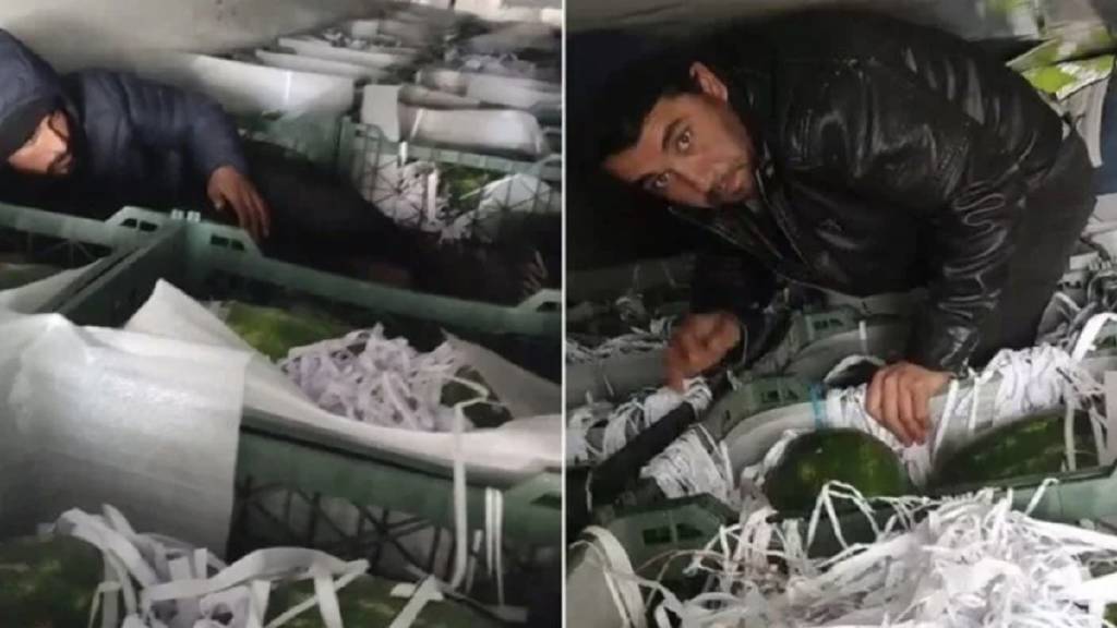 Amasya'da karpuz yüklü tırdan 3 kaçak göçmen çıktı