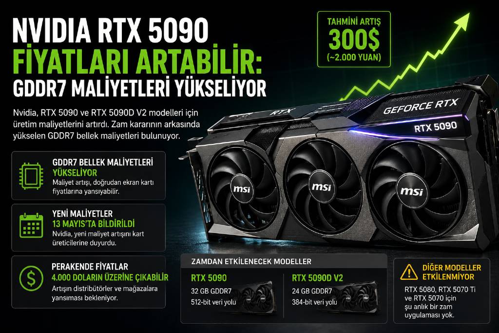 RTX 5090 fiyatlarına yeni zam gündemde 